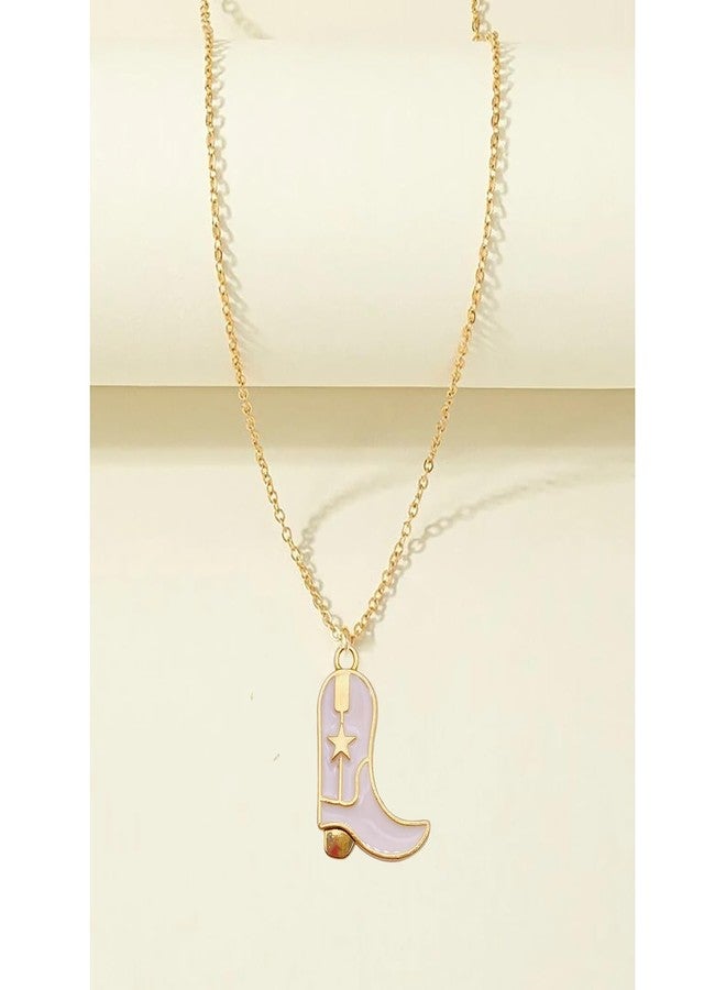 Aktully Cowgirl Boot Necklace Western Cowboy Boots Necklace 14K Gold Plated Cowboy Hat Pendant Necklace Western Trendy Jewelry for Women (White) - Image 4